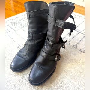 J crew black leather motorcycle boots 8
